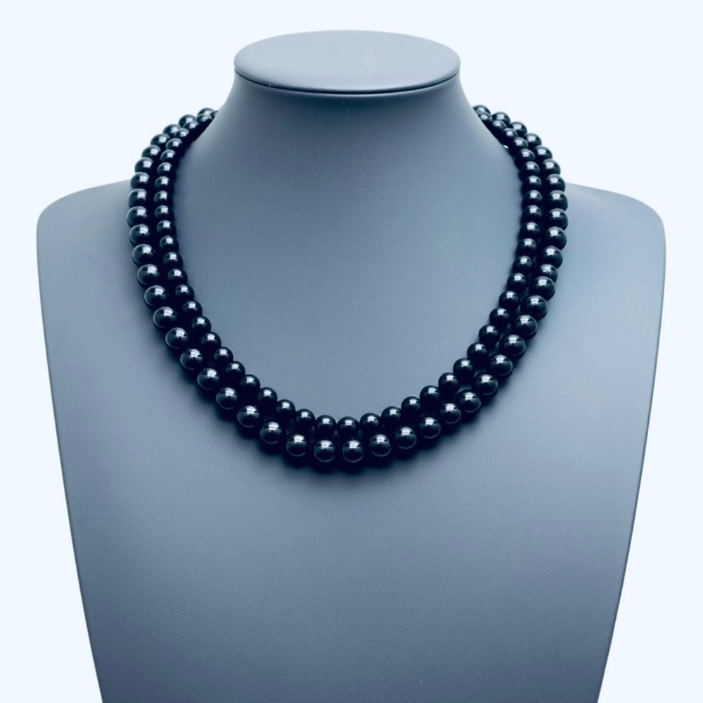 🧚🏻‍♀️ 2 Strand Deep Blue Pearl Necklace 18.5-22.5”
